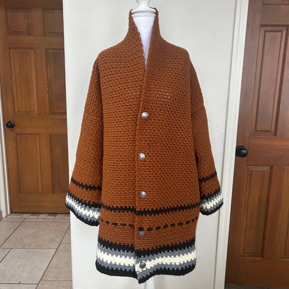 Chunky Oversized Knit Sweater Coat | Handmade Eclectic Grandpa, Earthy Cabincore - Picture 10 of 16